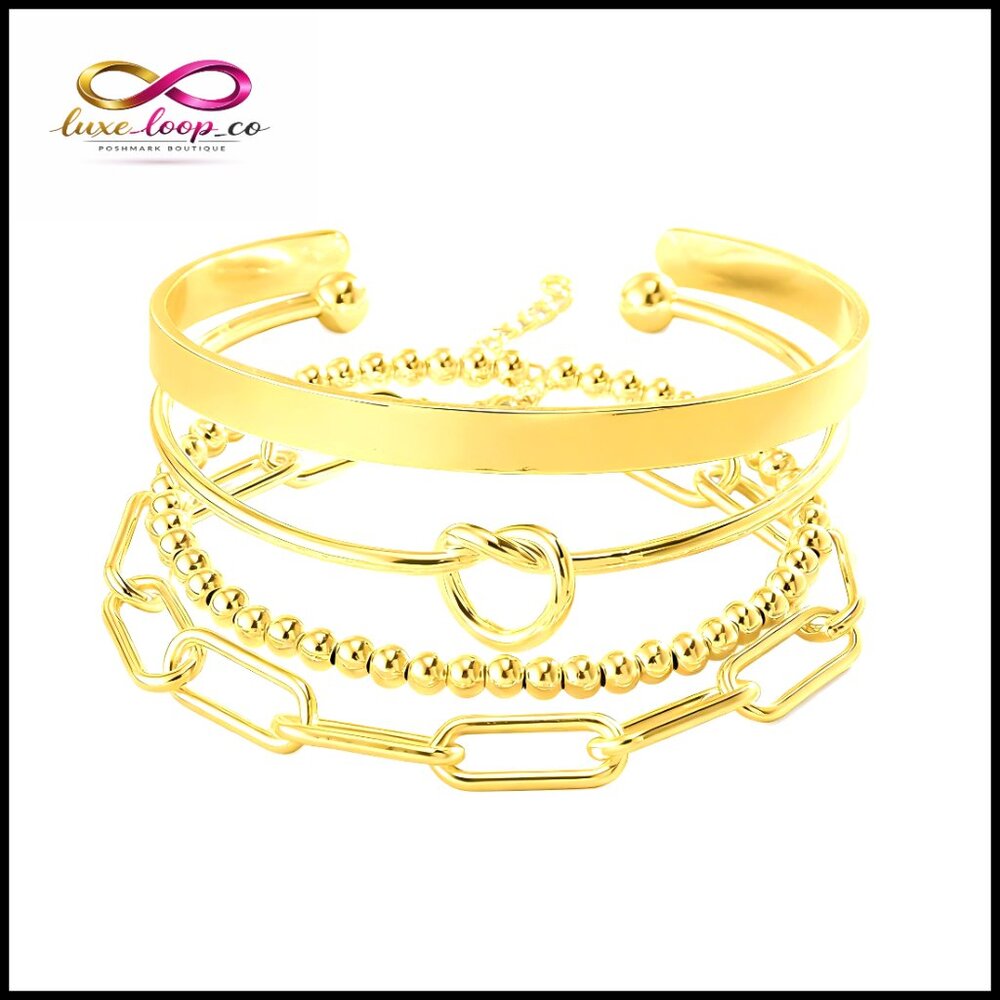 Gold Plated Cuff Bracelets Stack Set Non Tarnish … - image 1